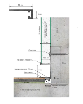 Микроплинтус Laconistiq micro 15 classic Алюминий 2450*15*5 мм-foto9