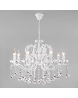 Подвесная люстра Eurosvet 10107/8 глянцевый белый/прозрачный хрусталь Strotskis-foto2