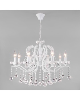 Подвесная люстра Eurosvet 10107/8 глянцевый белый/прозрачный хрусталь Strotskis-foto2